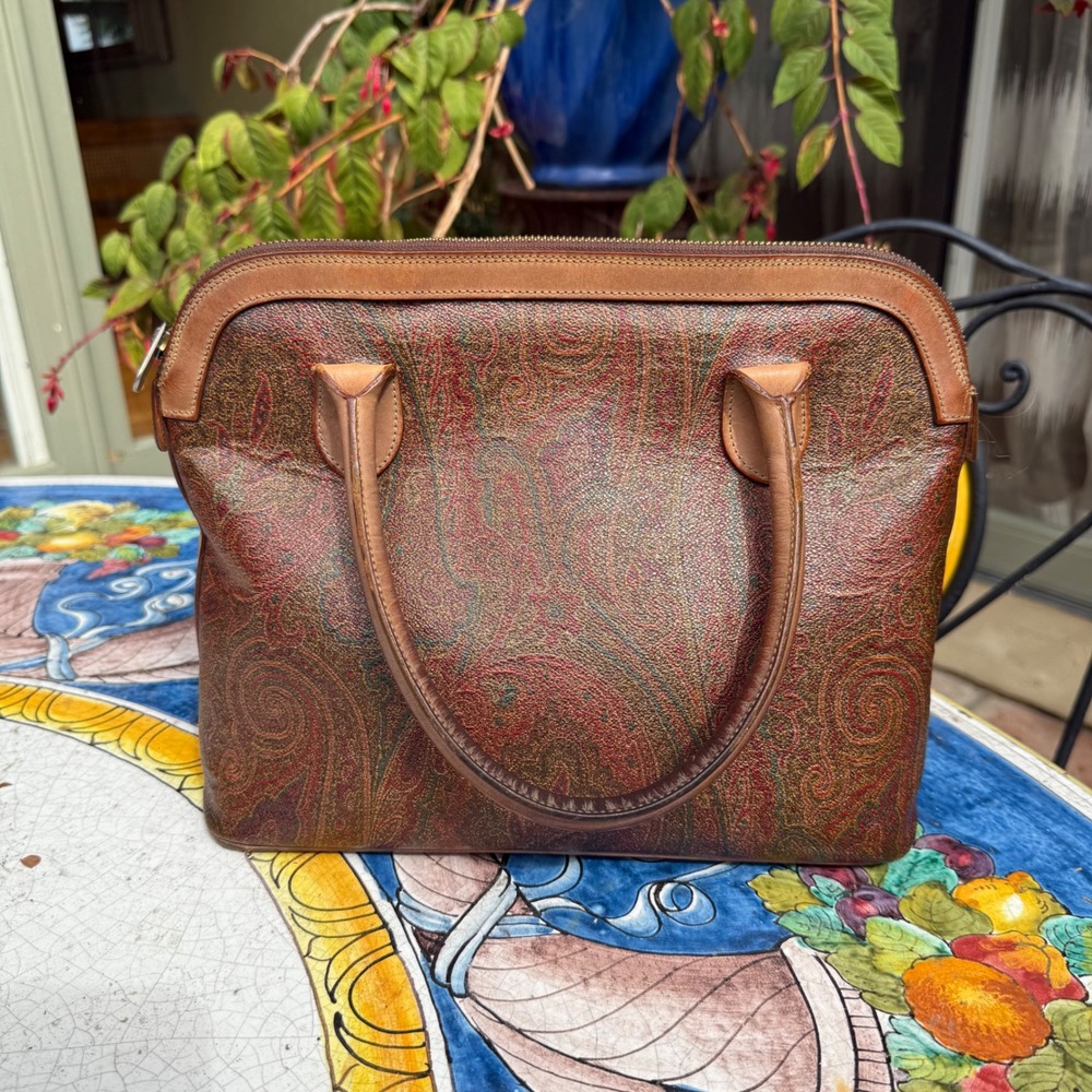 Etro‎ Milano Italian Paisley Leather Satchel Top Handle Handbag Purse